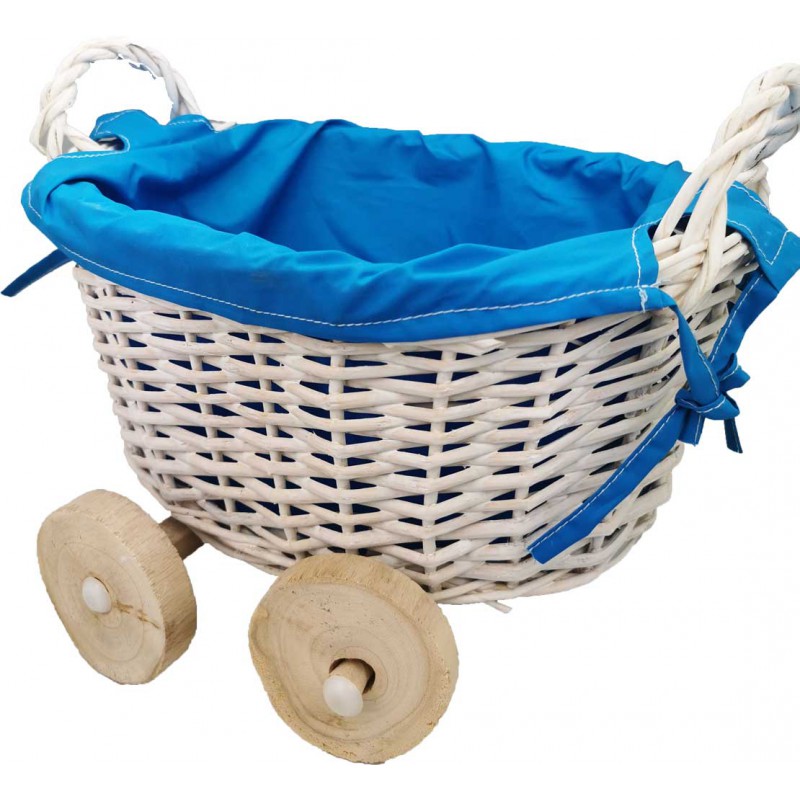 CESTA DE MIMBRE CARRITO AZUL PARA BAUTIZOS