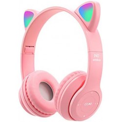 CASCOS AURICULARES OREJAS INALÁMBRICOS ROSA+CAJA Niñas Regalos