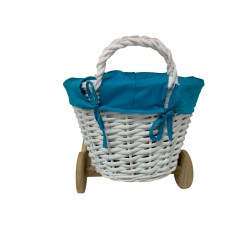 CESTA DE MIMBRE CARRITO AZUL PARA BAUTIZOS